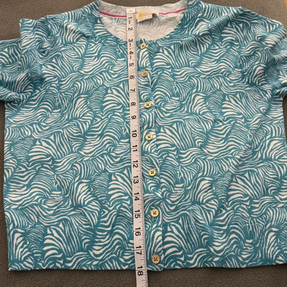 Boden Teal White Abstract Print Button Front Cardigan Sweater Size S - Picture 2 of 6